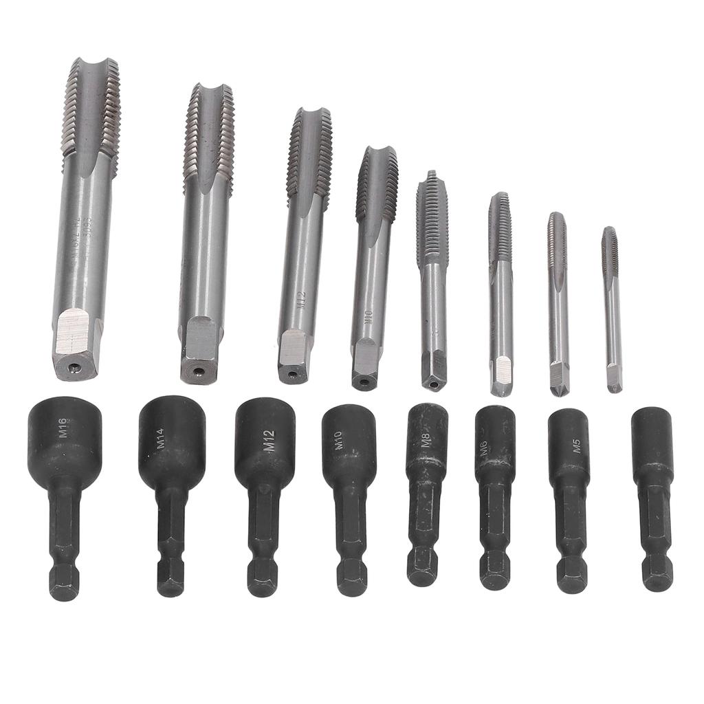 16Pcs Tap Socket Set Machine Lengthened Tapping Chuck 14in Hex Shank Steel Hand Tools