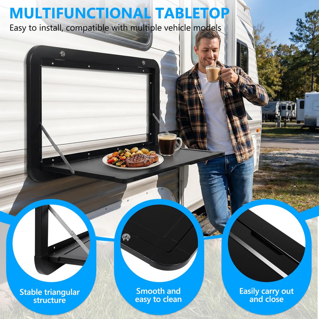 32x18inch Campervan Outside Picnic Table with Locking Latches Collapsible Wall Tab Large Capacity for Campervans & Motorhomes