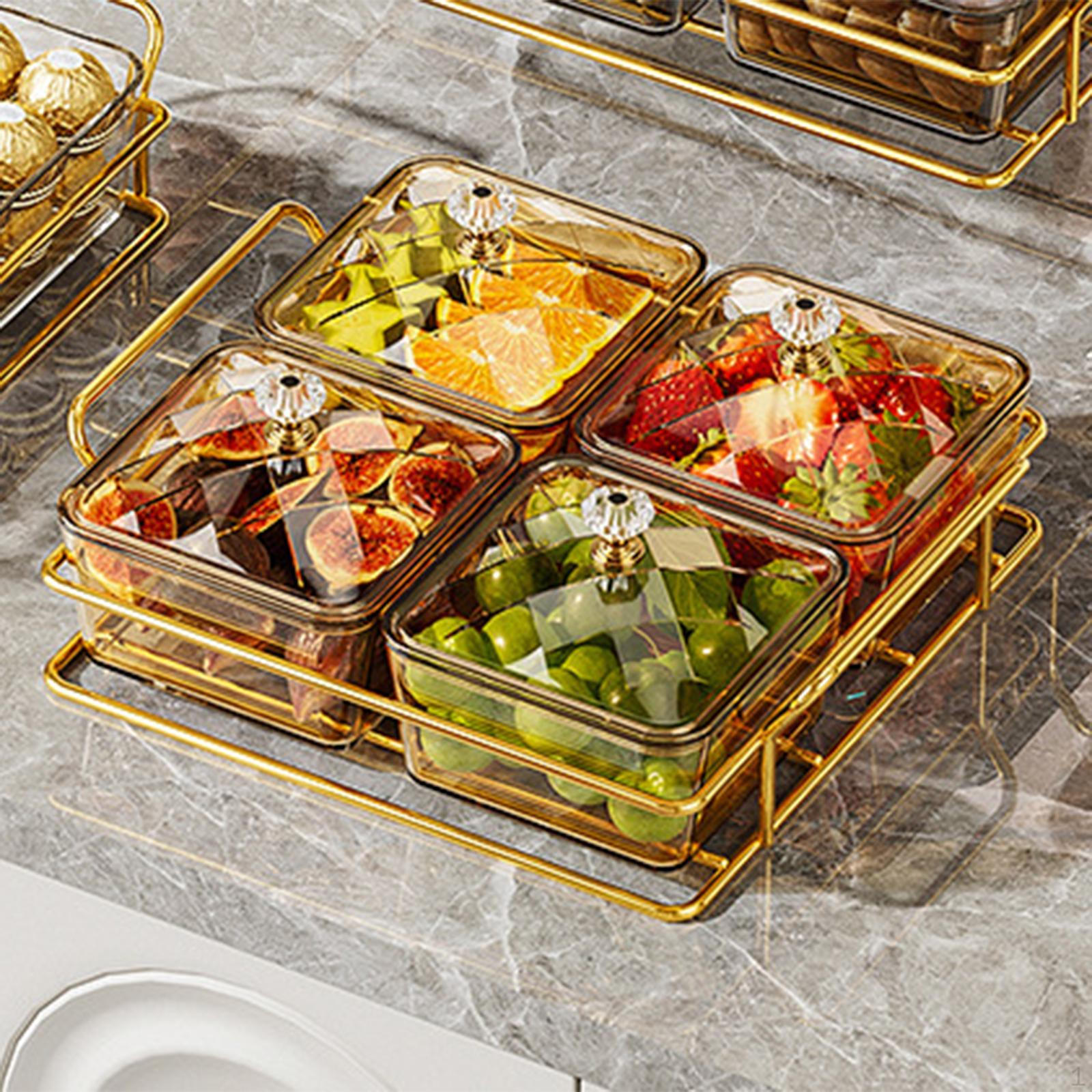 

Поднос для сухофруктов, сервировочная тарелка, украшение, съемное раздельное блюдо для закусок, ящик для хранения продуктов Gold with 4 Grids