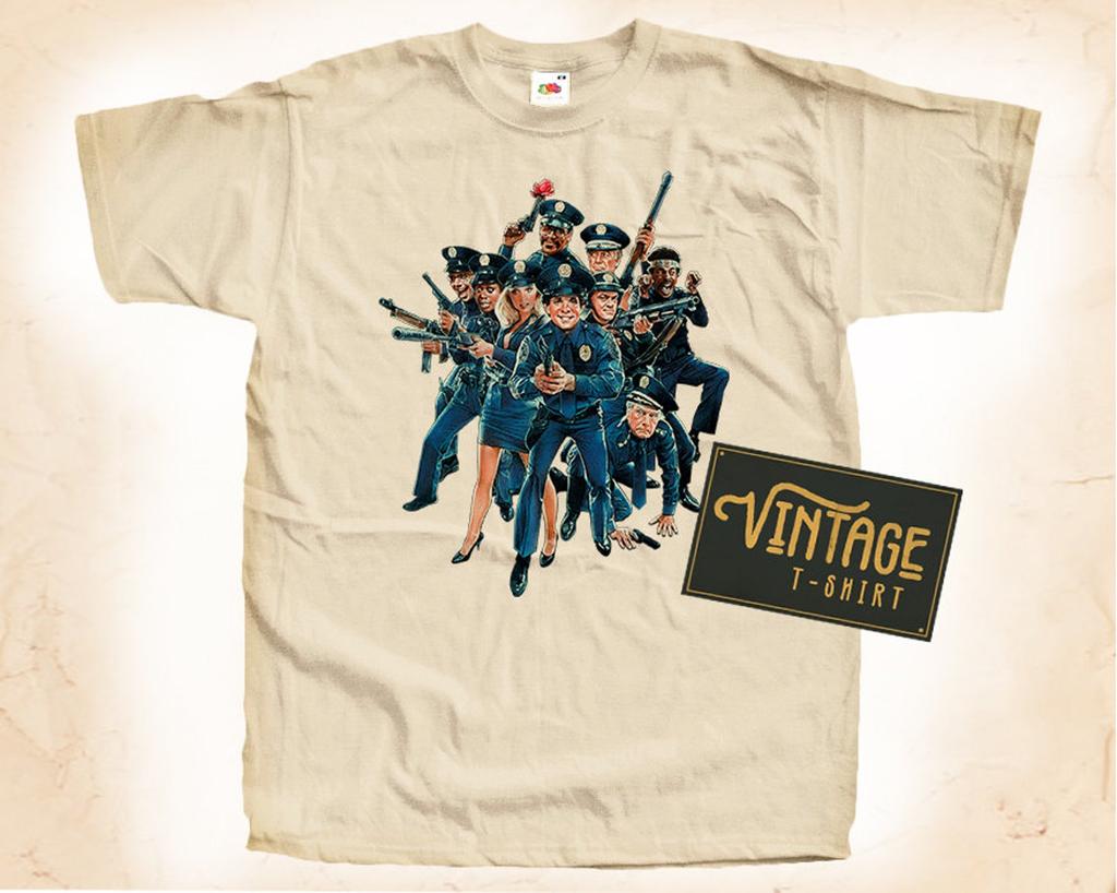 Police Academy V4 T-Shirt Vintage Natural Color Men's T-Shirt DTG Digital Print SIZES S M L XL 2XL 3XL 4XL 5XL