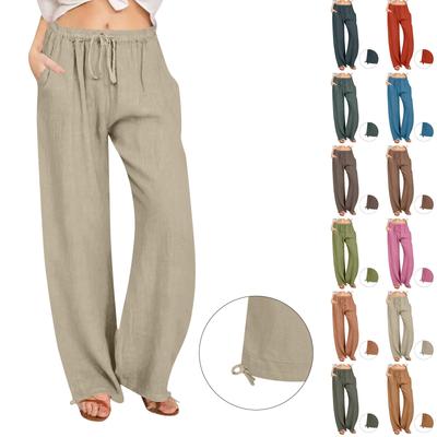 Women's Pant Casual Loose High Waist Cotton Linen Wide Leg Long Pants With Pockets