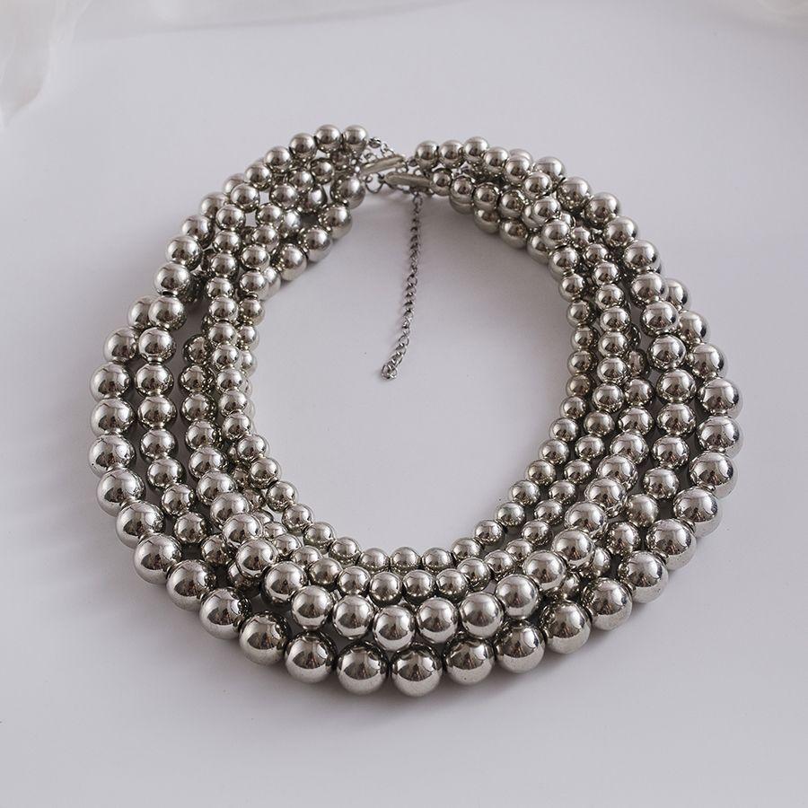 European and American jewelry, exaggerated cyberstyle multi-layer round bead stacking necklace, simple and personalized beaded necklace