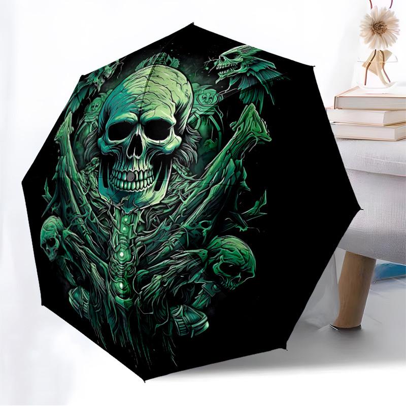 1pc Gothic Skull Automatic Folding Umbrella, Heavy-Duty 8-Rib Construction, Perfect for Everyday Yy251114122