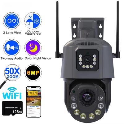 New 6MP Wifi Camera Dual Lens PTZ 50X Zoom Two-way Audio Color Night Vision Outdoor Waterproof CCTV Surveillance Wireless IP Camera