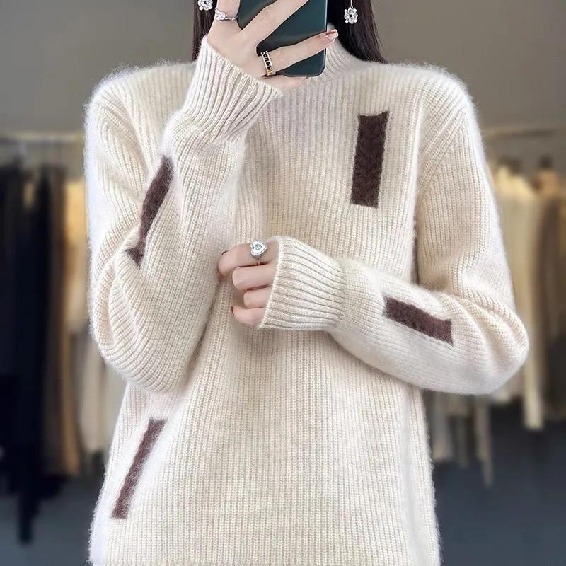 Sweater for Women Autumn Winter Thickened Warm Knitted Stretchy Long Sleeve Tops