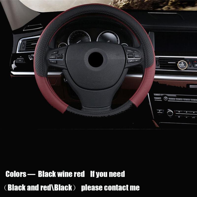 Universal Car Steering Wheel Cover - 38cm PU Leather Red/Black