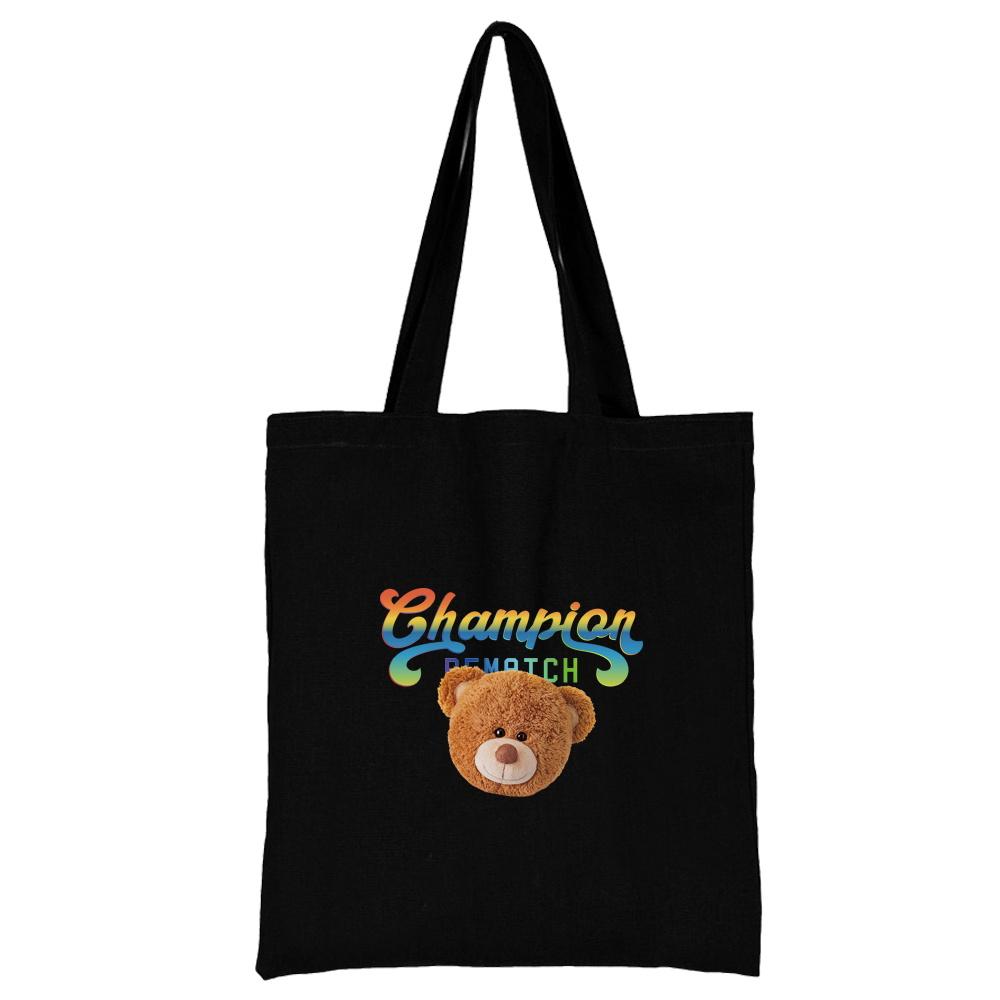 Summer New Teddy Bear Series Canvas Tote Bag Harajuku Style Black Printing High Capacity Shoulder Bag Fashion Shopping Bags