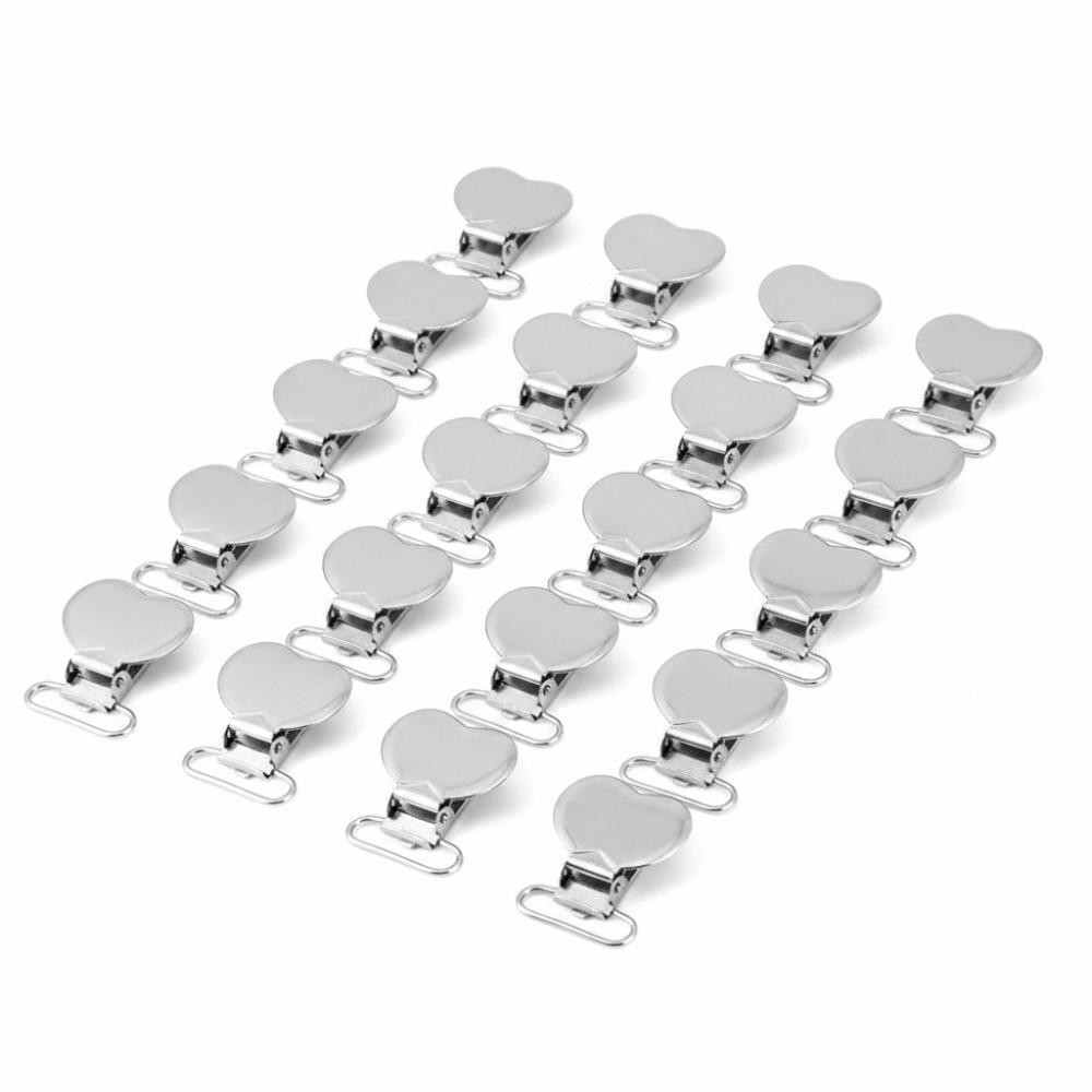 

20pcs Plastic Teeth Heart Shaped Clips Metal Holder Sheet Fasteners Suspender Clips DIY Craft