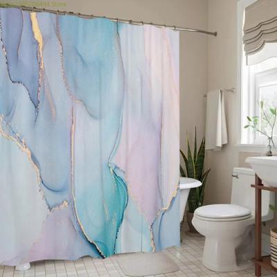 1pc Abstract Blue & Purple Marble Shower Curtain - Washable Polyester, No-Drill Hanging, Machine Washable, Stylish Bathroom De