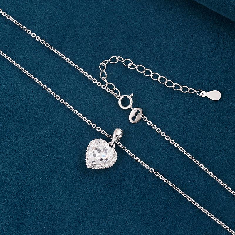 925 Sterling Silver Heart Necklace: Women's Korean Luxury Full Diamond Choker, Heart-Shaped Clavicle Chain