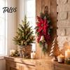 Christmas Living Room Ornament Artificial Poinsettia Swag, Faux Norfolk Pine Hanging Teardrop Swag with Red Berries Floral Bow And Bell for