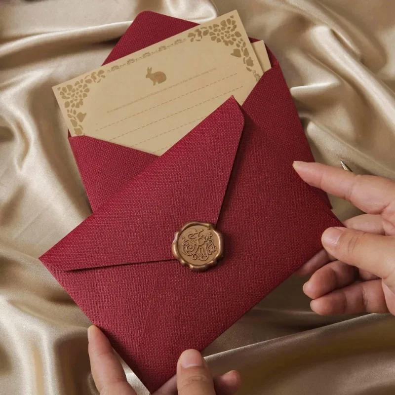 10pcs Linen Texture Envelope Western Style Envelope Paper Vintage Wedding Invitation Envelope Birthday Party Invitation New Year