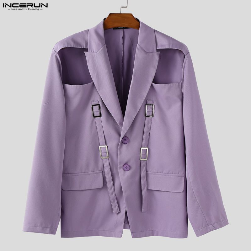 INCERUN Paltoane Blazer Subțiri cu Rever pentru Bărbați, Mânecă Lungă, Decupaje cu Nasturi