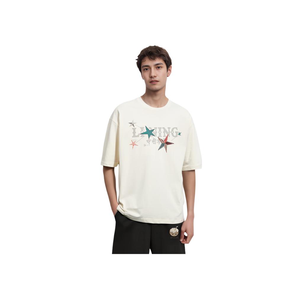 Li-Ning Star Print Casual Crew Neck T-Shirt Men Tops Off-White AHSU265-1