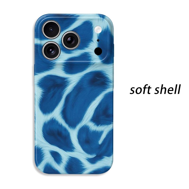 Textured Fuzzy Cyan Blue Animal Pattern Art Film Aesthetic Protective Shockproof Bumper Phone Case Cover For iPhone 14 15 16 Pro Max Plus