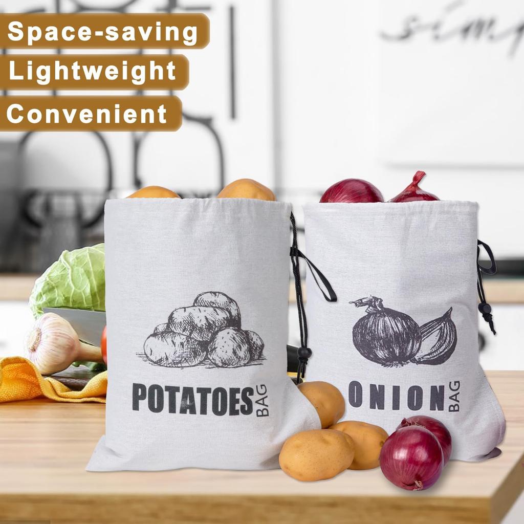 TOGETRUE Potato Onion Storage Bag, Fabric Onion and Potatoes Storage Bag, Washable Garlic Potatoes Onions Keeper with Drawstring for Pantry, 2 Pack