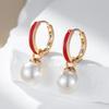 Red Enamel Drop Earrings For Women Unique Geometric  Rose Gold Color Pearl Accessories Daily Fine Jewelry Gift