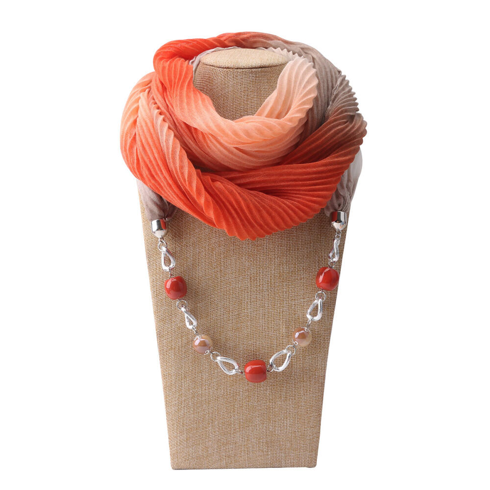 Stylish Cotton Linen Infinity Scarf with Beaded Chain Necklace – Women’s Gradient Color Scarf for Boho & Casual Fashion
