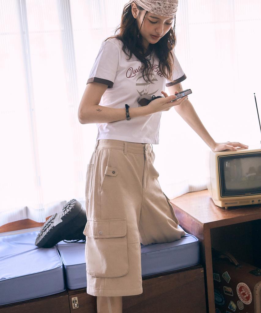 Ledeoli Studded Cotton Cargo Bermuda Pants [2 Colors]