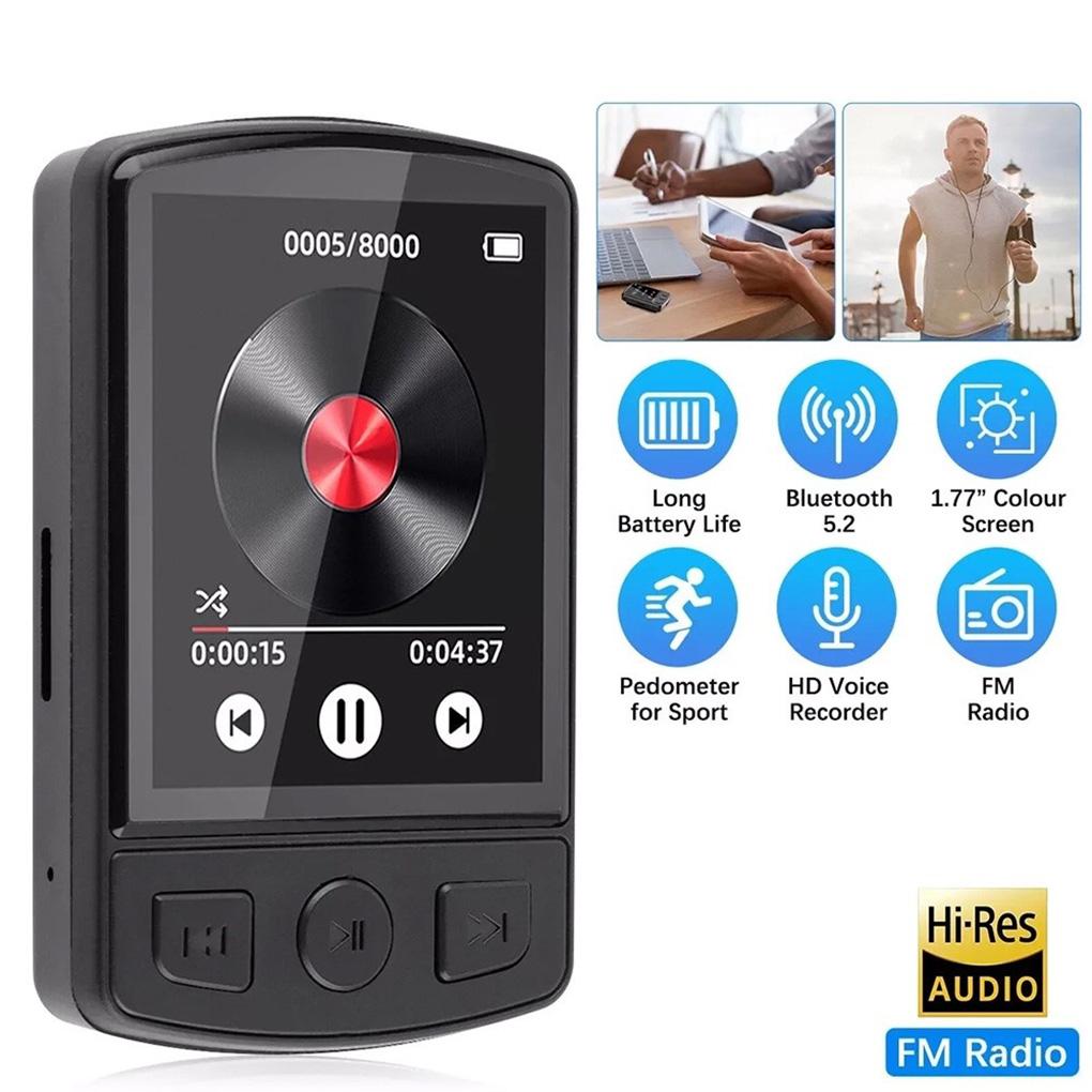 MP3 Player Portable Sport Clip Walkman HiFi Sound Bluetooth-Compatible 5.2 Student Walkman 1.8inch Screen with FM Radio E-Book