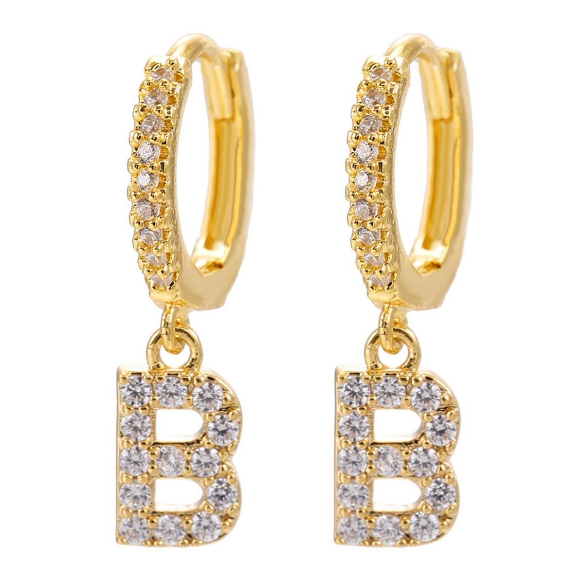 

Сережки-підвіски з цирконами з 26 буквами Сережки-ніші Темпераментна пряжка для вух B золотий