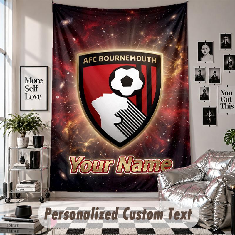 Custom Tapestry Wall Hanging, Bournemouth Football Personalized Name Text Home Wall Decor
