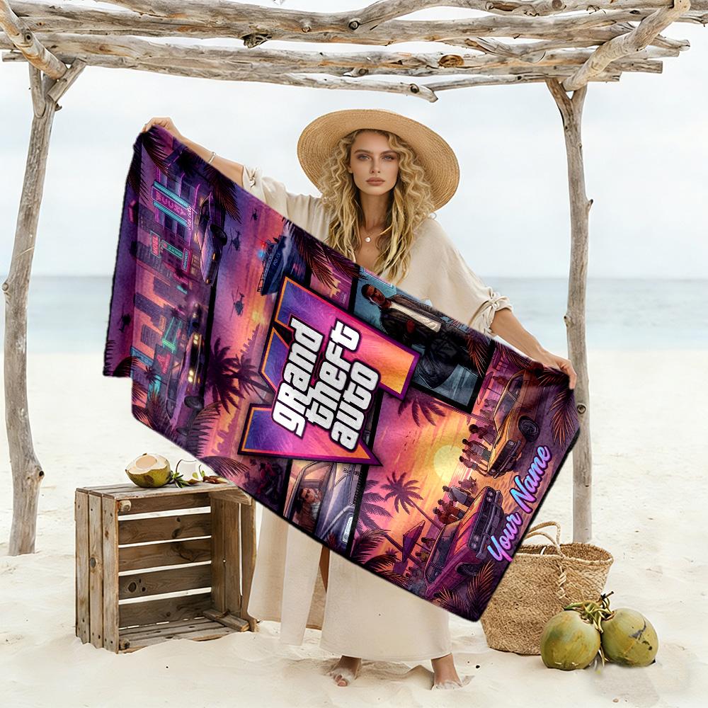 Grand Theft Auto Customizable Name Beach Towel Soft Durable Quick-Dry