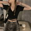 Letní sexy ramínko s výstřihem do V, ležérní slim tričko dámské streetwear Harajuku pevné krátké rukávy trička pro ženy Y2k crop topy vintage oblečení