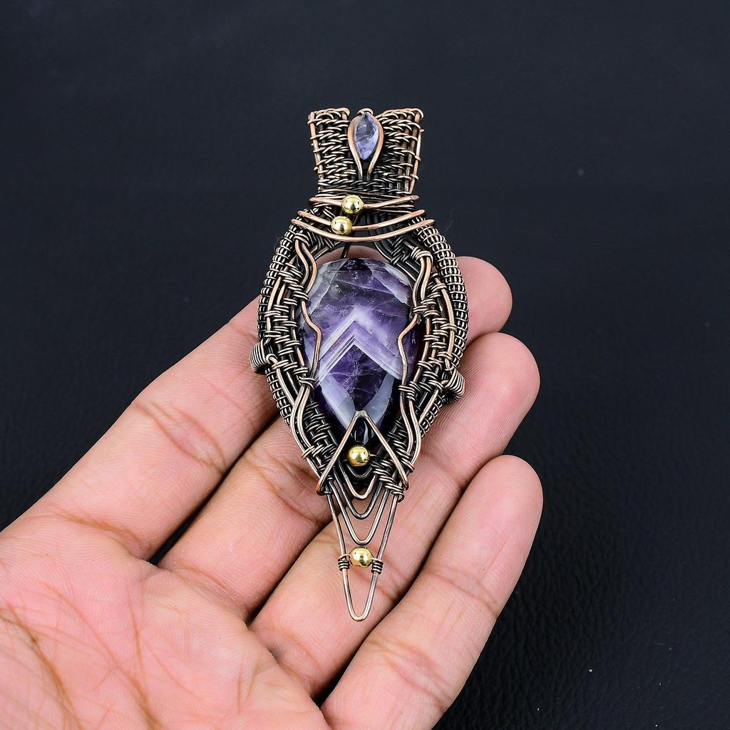 Salbei-Amethyst-Edelstein, reiner Kupferdraht, umwickelt, handgefertigter Anhänger-Schmuck für Sie