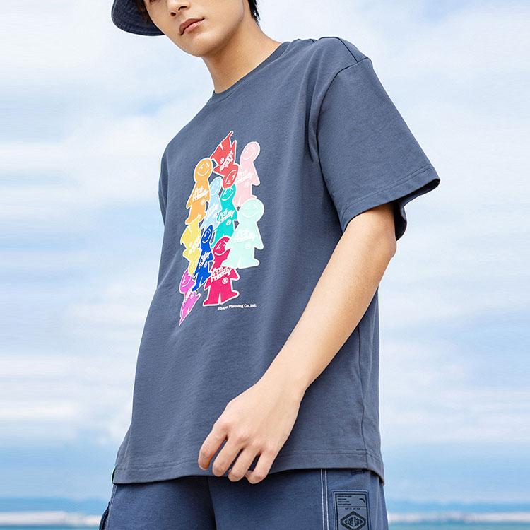 Anta Loose Breathable Cartoon Round Neck Pullover Short Sleeve T-Shirt Unisex Tops Gray 172228116-2