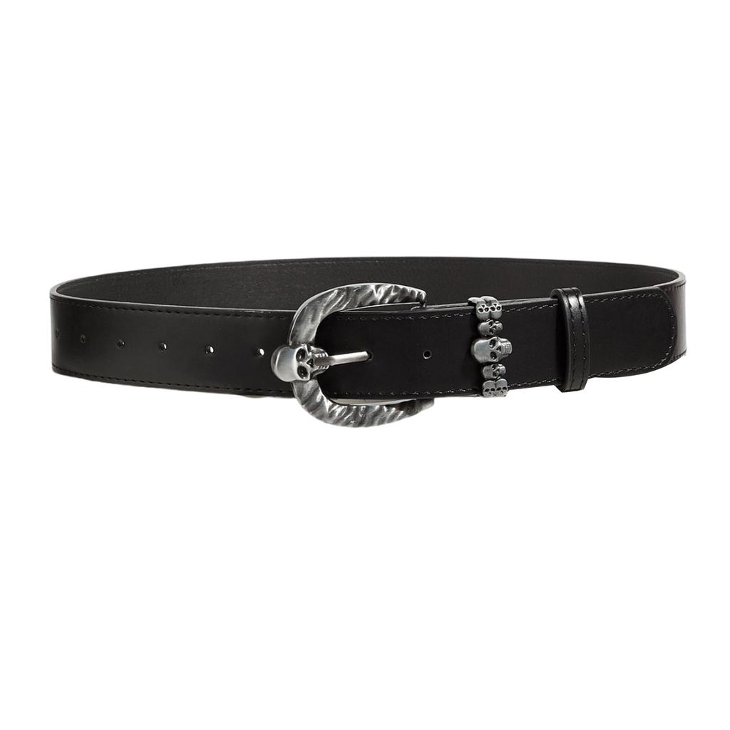 Men's Skull Buckle Waist Belt Gothic Adjustable Wide Waistband PU Leather Waist Strap for Casual Outfit and Street Wear
