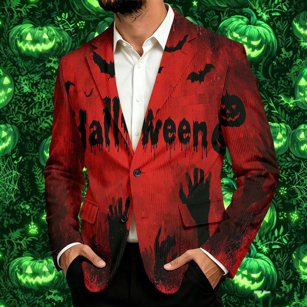 Herre Corduroy Business Casual Jakke med Halloween-trykk