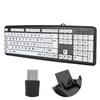 Black Low Vision Keyboard USB Wired Old People Keyboard with White Large Print Keys US Layout QWERTY