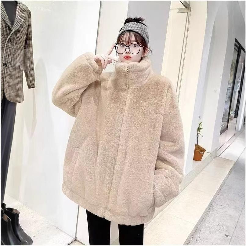 Winter new imitation fur stand-up collar jacket fluffy sweater casual loose thickened women's plush