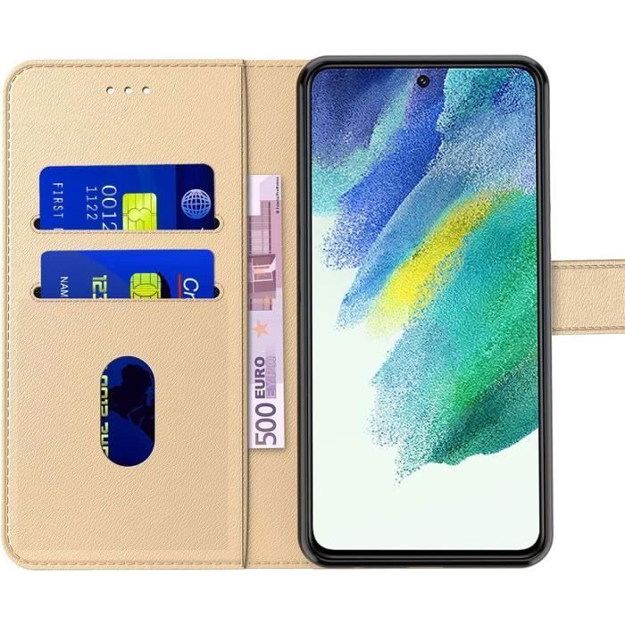 Coque - Booling - pour Samsung S22 - Doré - Anti-Choc - Effet Cuir Souple