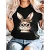 Bunny with Glasses Graphic Print T-Shirt Summer Fashion Casual Round Neck Short Sleeve T-Shirt Top Women Kawaii Clothes