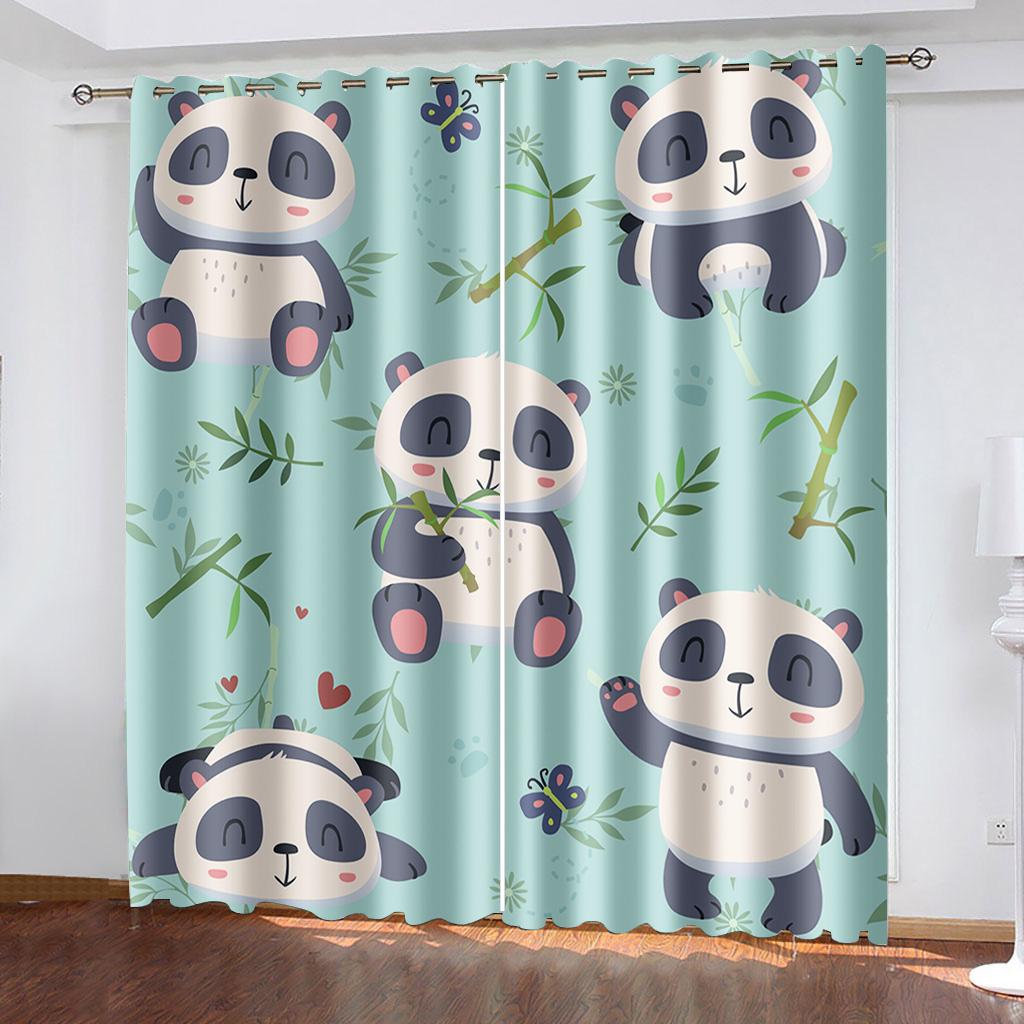 Lovely Giant Pandas Eat Bamboo Pattern Sunshade Curtains 2 Pieces For Living Room Bedroom Home Decoration