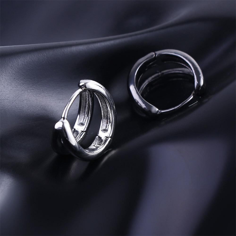 Double Circle Multi-layer Geometric Black Ear Studs Men Hoop Earrings Punk Jewelry Stud Earrings