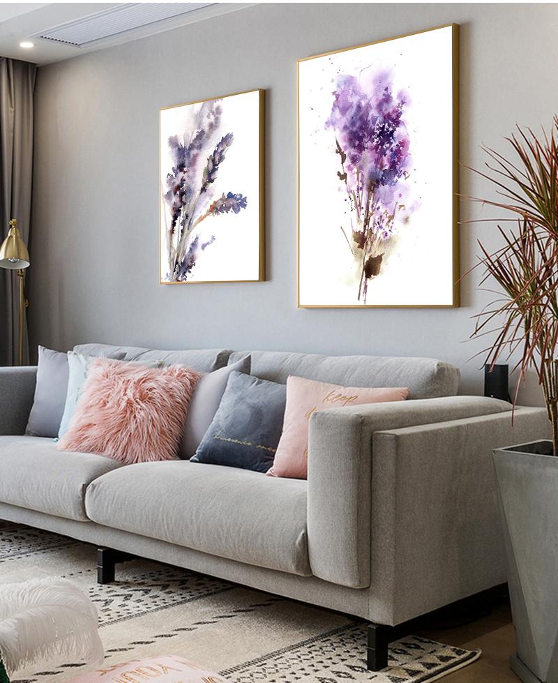 Abstraktní botanické fialové levandulové a šeříkové tisky Květiny Malba Nástěnné umění Plátno Malba Pokoj Domácí dekorace Bez rámu