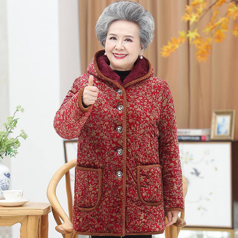 Women's Mid-Length Winter Jacket: Grandma Style, Fleece-Lined, Thickened Cotton for 60s-70s Cold Protection.