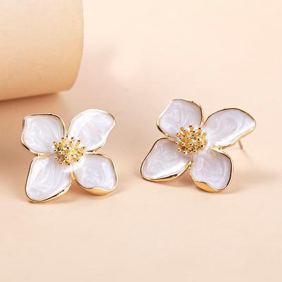 Obega Blumenohrringe, rosa, weiße Blumen, Damen-Ohrstecker, Frühling, Sommer, neue trendige Mädchen, süßer Schmuck
