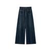 Women's Dark Blue High Waist Wide-Leg Jeans - Autumn Loose Fit, Floor-Length, Versatile and Slimming Design