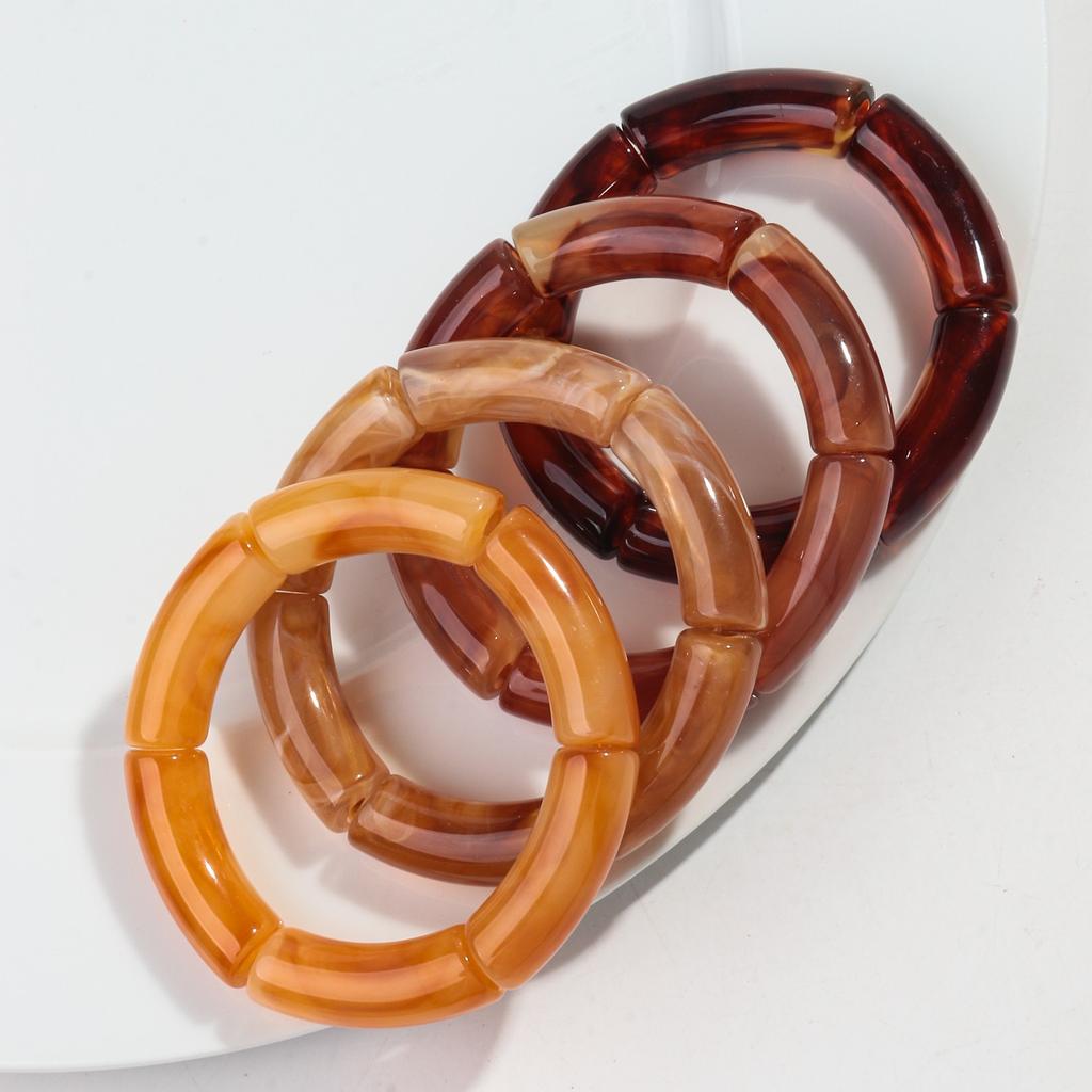 4Pcs/Set Vintage Amber Acrylic Bamboo Stackable Bracelets Bangles Sets for Women Resin Stretchy Tube Beaded Bracelet Jewelry