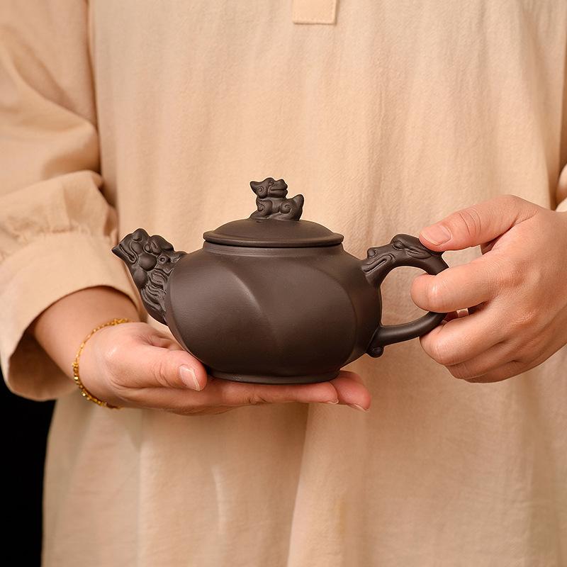 Purple Sand Teapot Large Relief Pot Xishi Tea Brewer Purple Sand Cinnabar Pot Household Kung Fu Tea Set