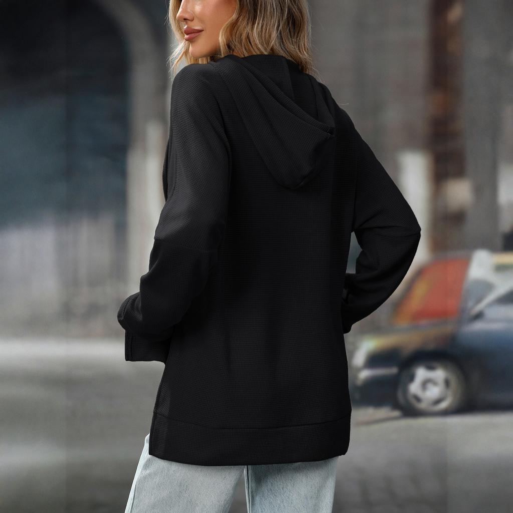 Women's Fashion Solid Color Hooded Long Sleeved Pullover Sweatshirt Hooded Sweatshirt Top