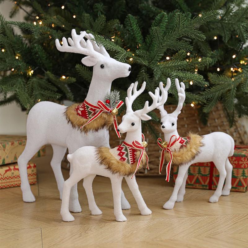 Christmas White Elk Figurine With Bow Bell Large Decor Mall Window Display