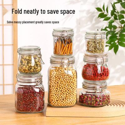 Large Transparent Glass Storage Jar with Lid for Grains, Pickles, Honey, and Tea - Moisture-proof and Airtight