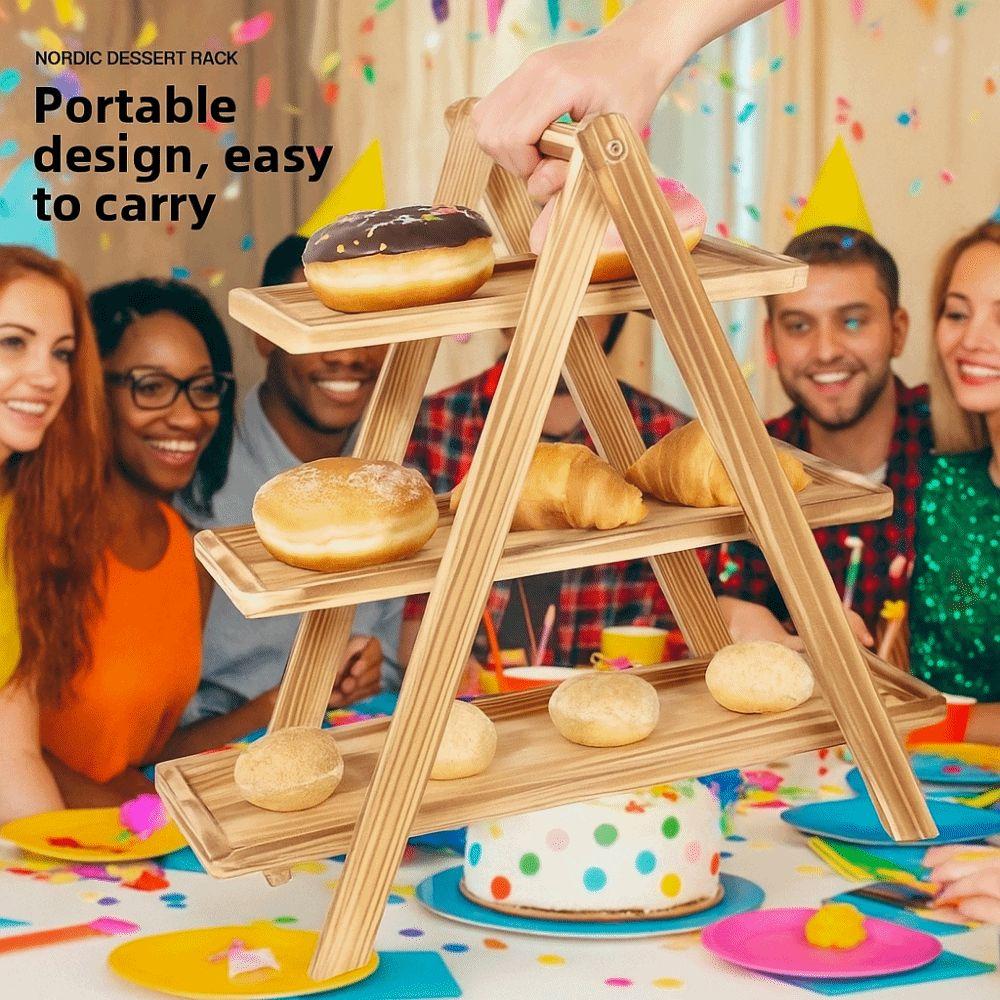 Detachable Design Wooden Serving Tray Three Layer Food Serving Tray  Dessert Party Organizer