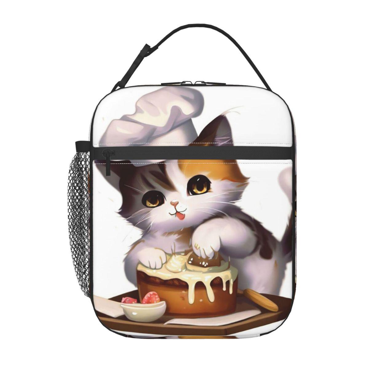 

Cute Kitten Cooking Cake Pattern Insulated Lunch Bag for Women Kids Portable Food Boxes Thermal Lunch Box Tote One Size