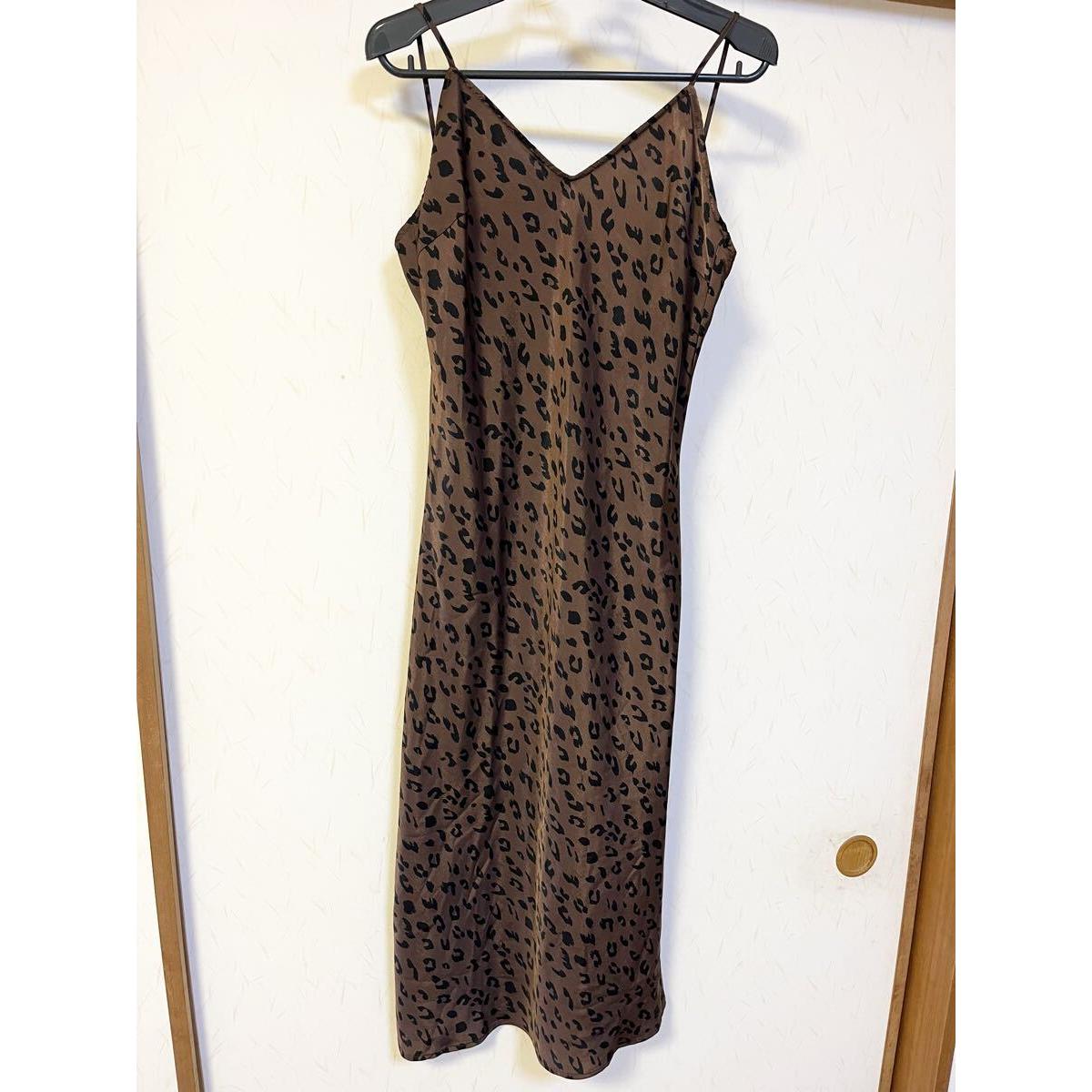 MOUSSY Cami Dress Long Length Leopard Print Brown Brown Size F